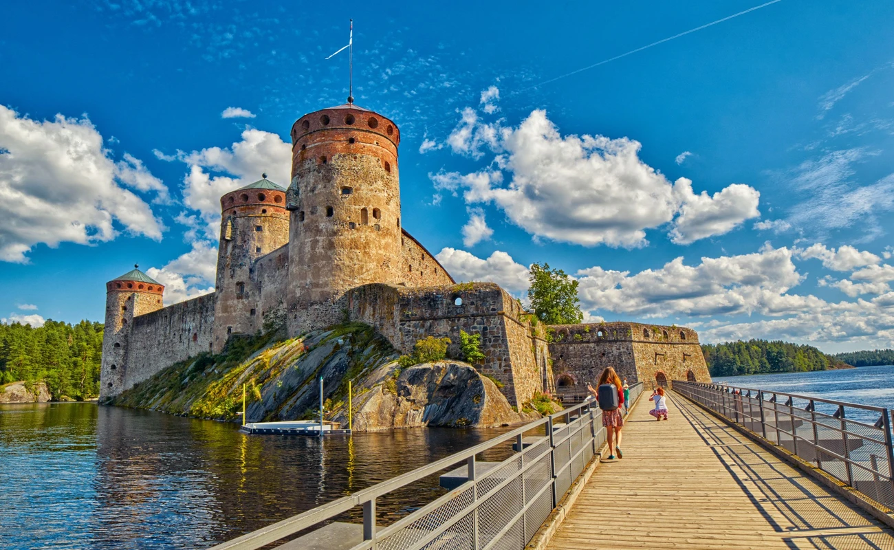 Bridge to the Olavinlinna Olofsborg, the 15th-century medieval three-tower castle located in Savonlinna, Finland.