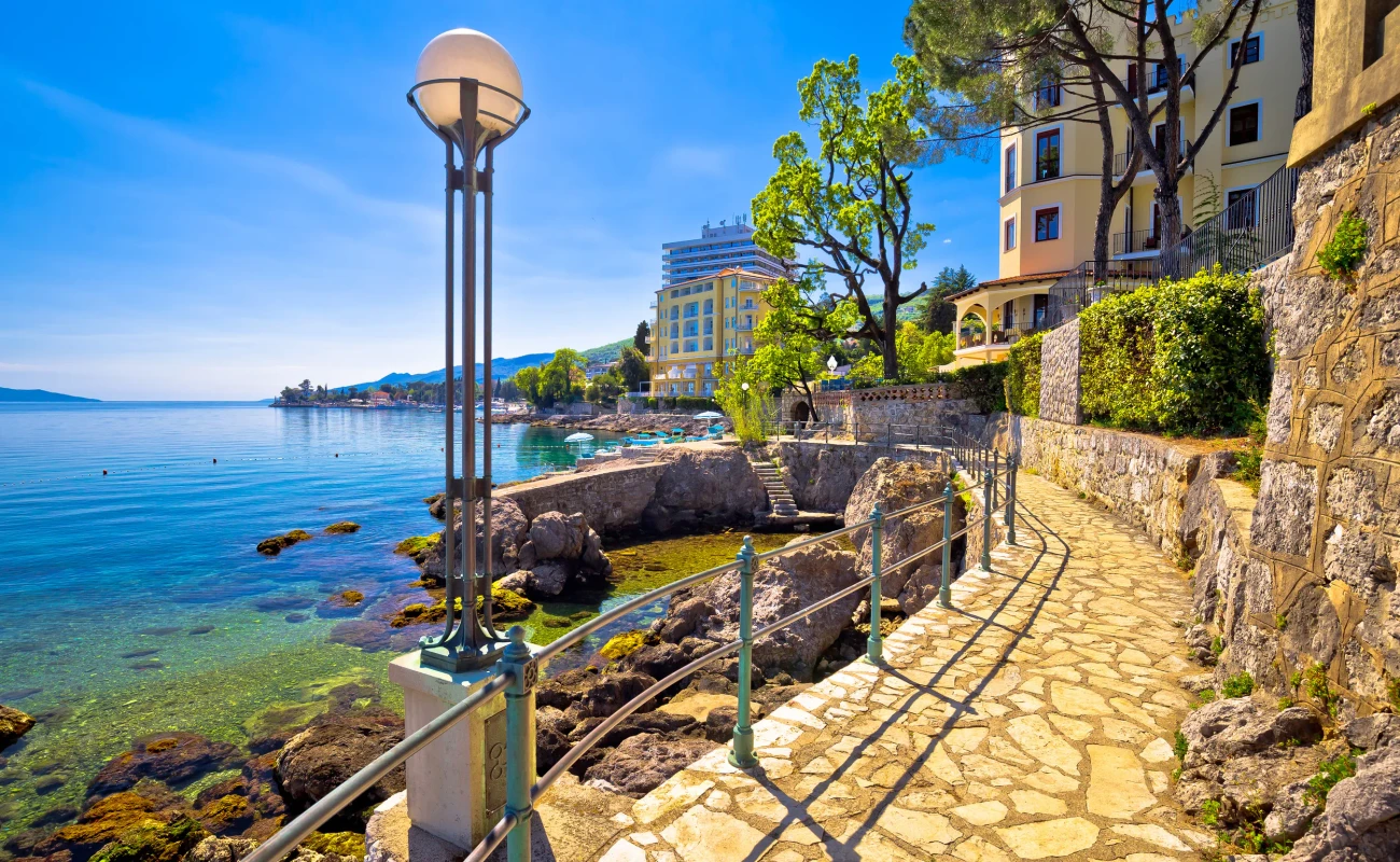 Lungomare coast famous walkway in Opatija, Kvarner bay, Croatia