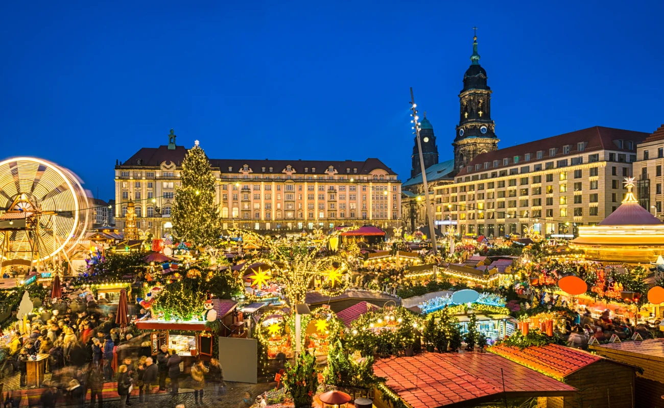 Christmas market in Dresden, Germany at night