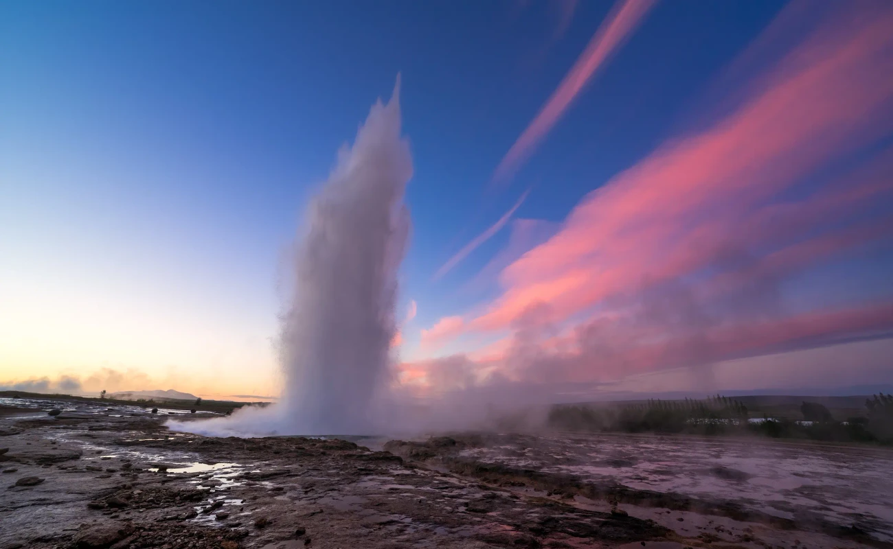 Eruption of the geyser Strokkur. Geothermal area in Iceland. Amazing nature