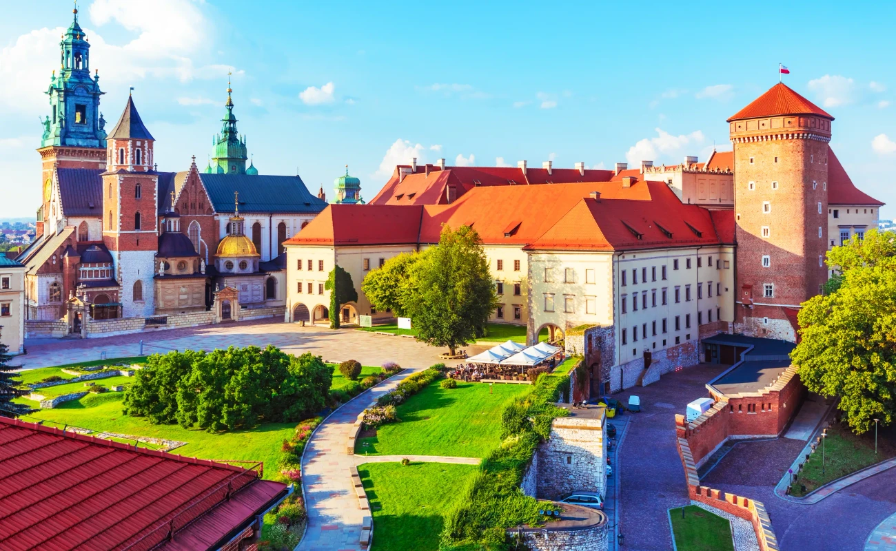 Scenic summer view of the Wawel Castle fortress and Cathedral Church in the Old Town of Krakow, Poland