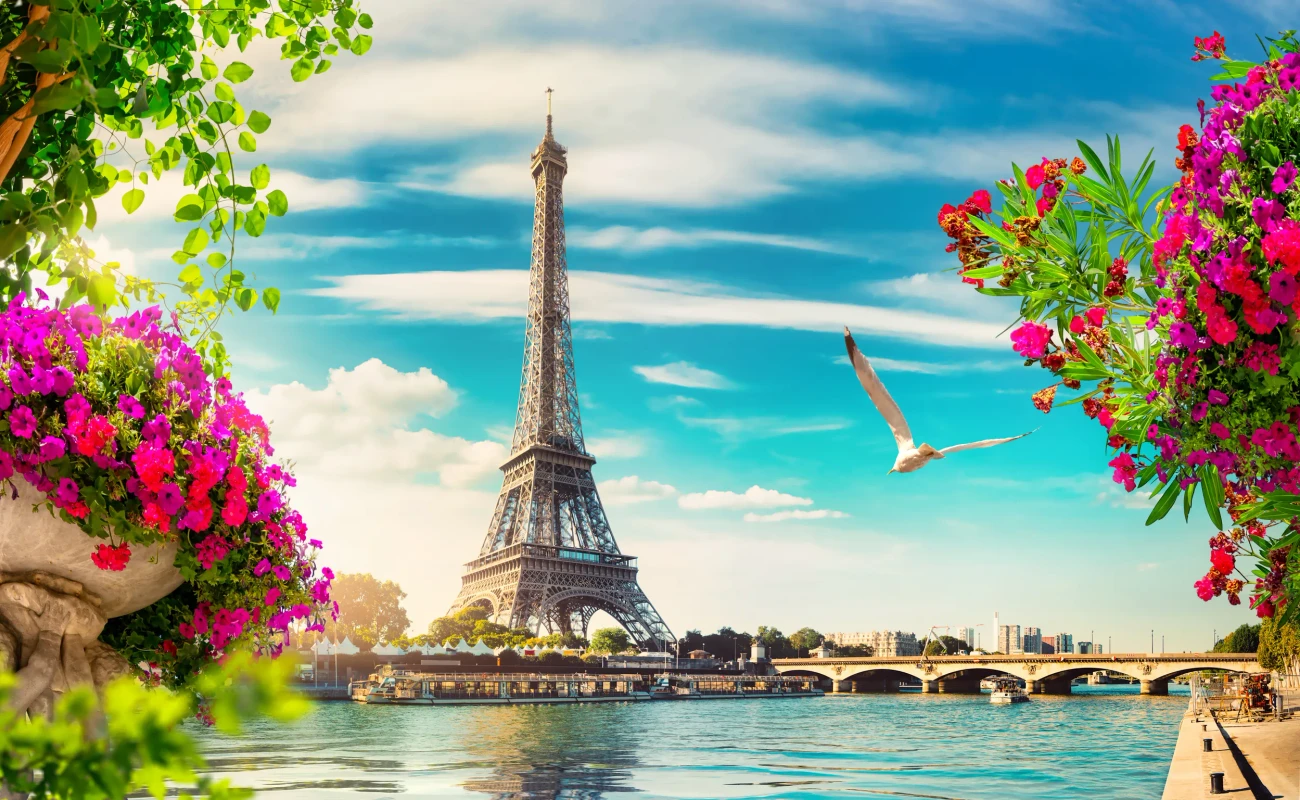 Seine in Paris with Eiffel Tower in sunrise time