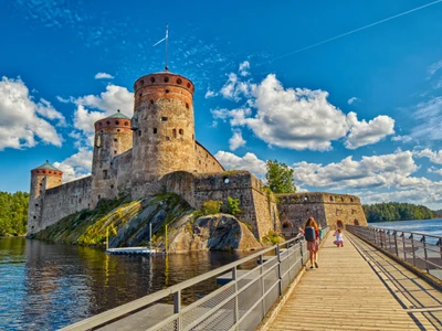 Bridge to the Olavinlinna Olofsborg, the 15th-century medieval three-tower castle located in Savonlinna, Finland.