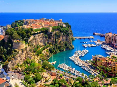 Old town and Prince Palace on the rock in Mediterranean Sea, Monaco, southern France