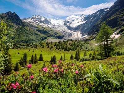 Amazing panorama of French Apls, part of famous trekk - Tour du Mont Blanc