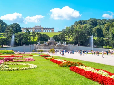 Vienna, Austria - August 7, 2016:  Schonbrunn Palace ,the Gloriette pavilion seen from the garden