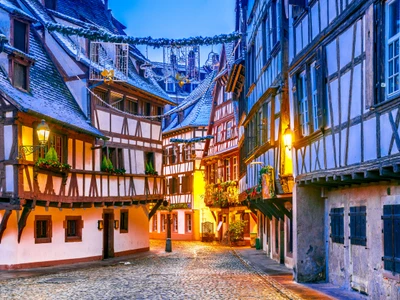 Strasbourg, France. Christmas Market in Petite France old district of Strassburg in Alsace.