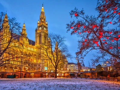 Vienna Town Hall at dusk