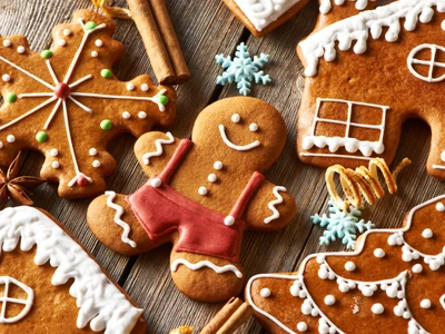 Christmas homemade gingerbread cookies on wooden table