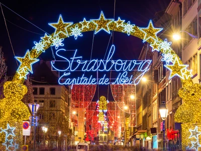 Entrance to the city centre of Strasbourg on Christmas time