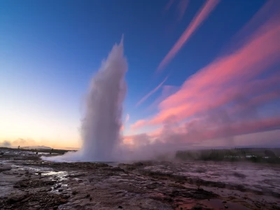 Eruption of the geyser Strokkur. Geothermal area in Iceland. Amazing nature