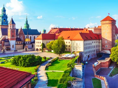 Scenic summer view of the Wawel Castle fortress and Cathedral Church in the Old Town of Krakow, Poland