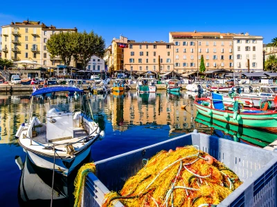 famous old town and harbor of ajaccio on corsica