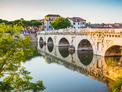 Bridge of Tiberius (Ponte di Tiberio) in Rimini, Italy.
