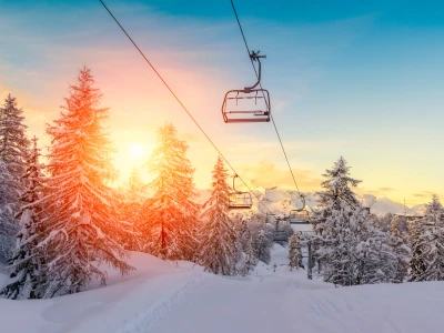 Sunset in winter landscape  in mountains Julian Alps-Europe