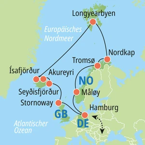 Eine Karte der Reiseroute