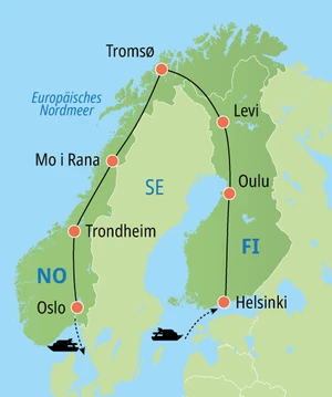 Eine Karte der Reiseroute