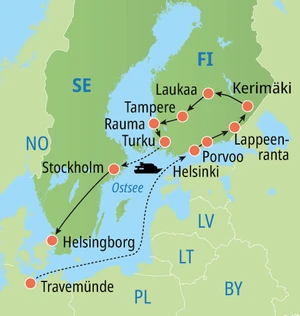 Eine Karte der Reiseroute