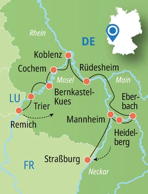 Eine Karte der Reiseroute