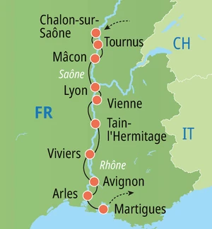 Eine Karte der Reiseroute